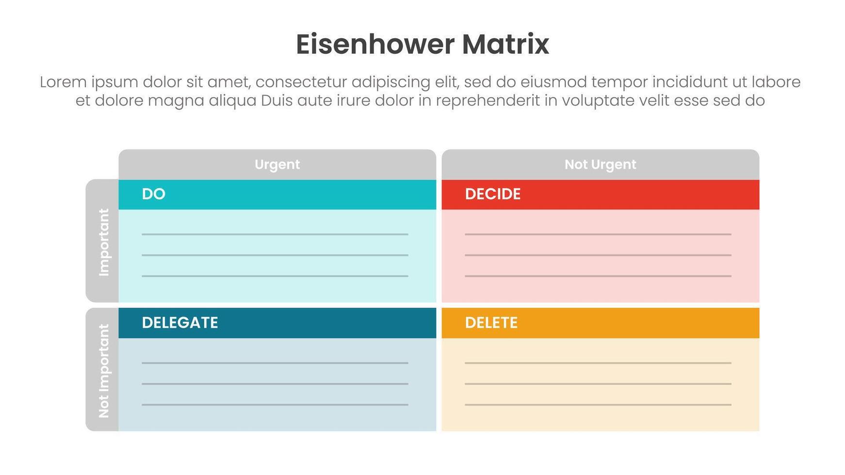 eisenhower matrix infographic template banner with table box with empty space line with icon for slide presentation vector