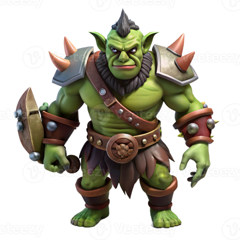serene modern A fierce orc chieftain leading his warband, stormy lighting, dark fantasy style detailed png