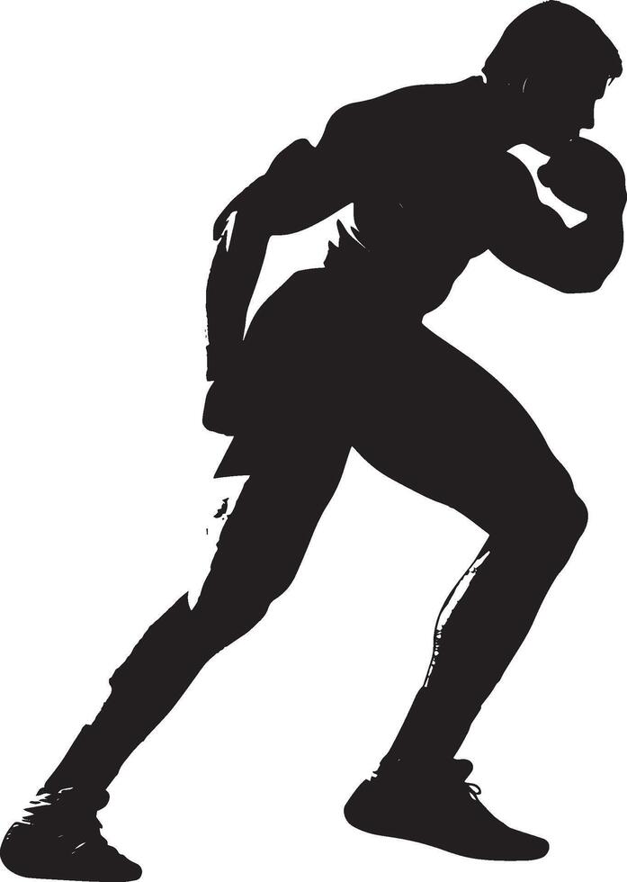 A wrestler positioned to shoot for a double-leg takedown, with hands low and ready to grab. Full-length silhouette black illustration. vector