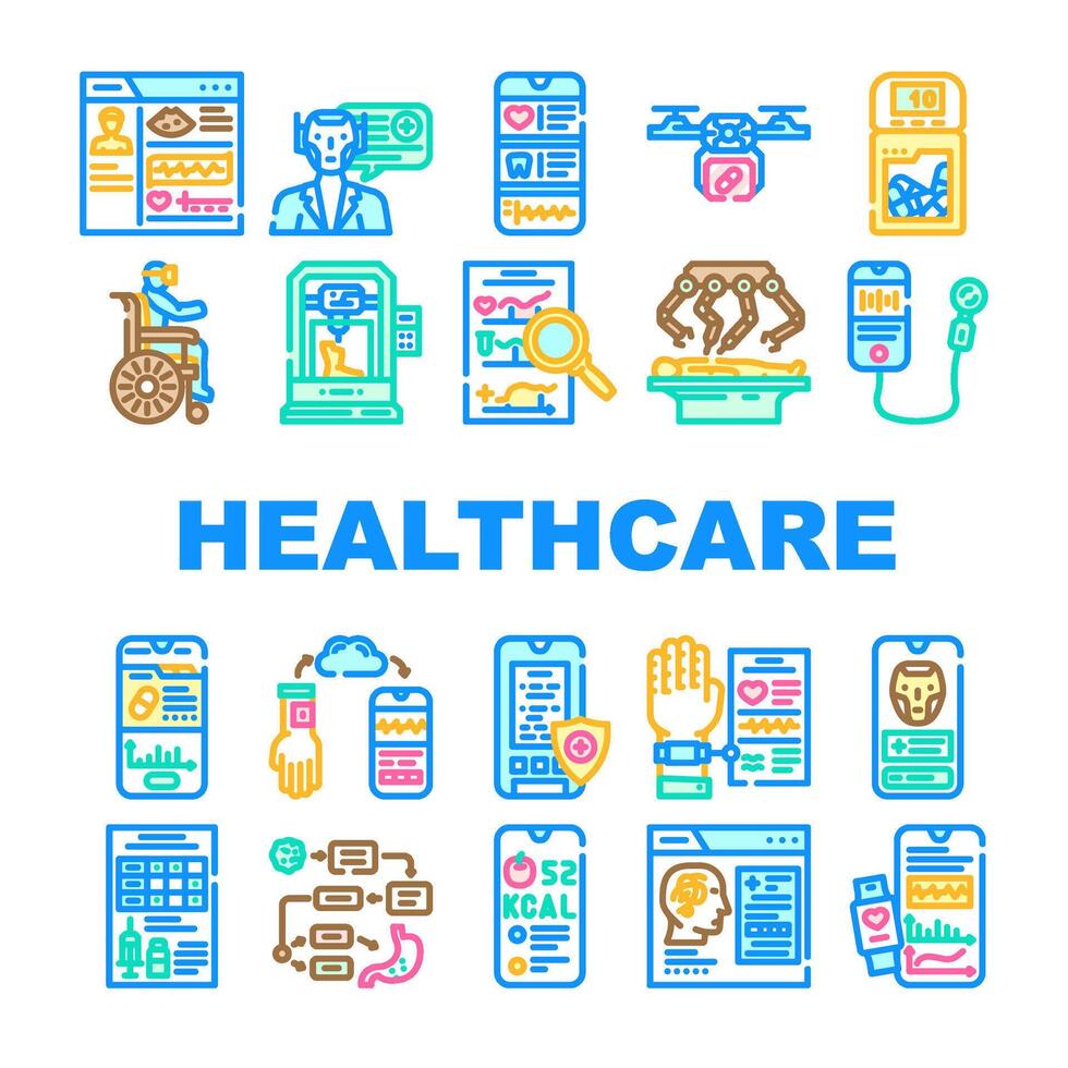 healthcare innovations icons. vector