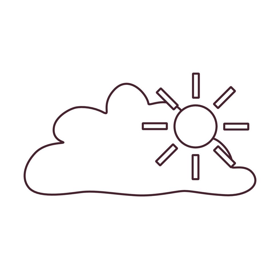 Black and white partly cloudy weather icon with sun and cloud in doodle style. Simple meteorology symbol for forecasts, climate apps, educational materials. vector