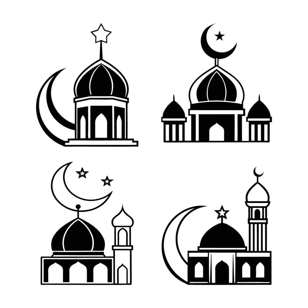 Set of icons featuring landmarks and architectural symbols from various cultures and regions vector