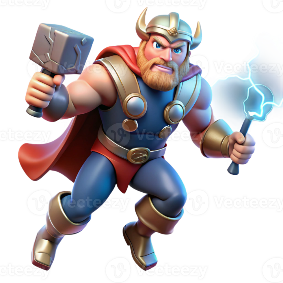 impressive creative A Powerful Thor Wielding Mjolnir Summoni detailed png