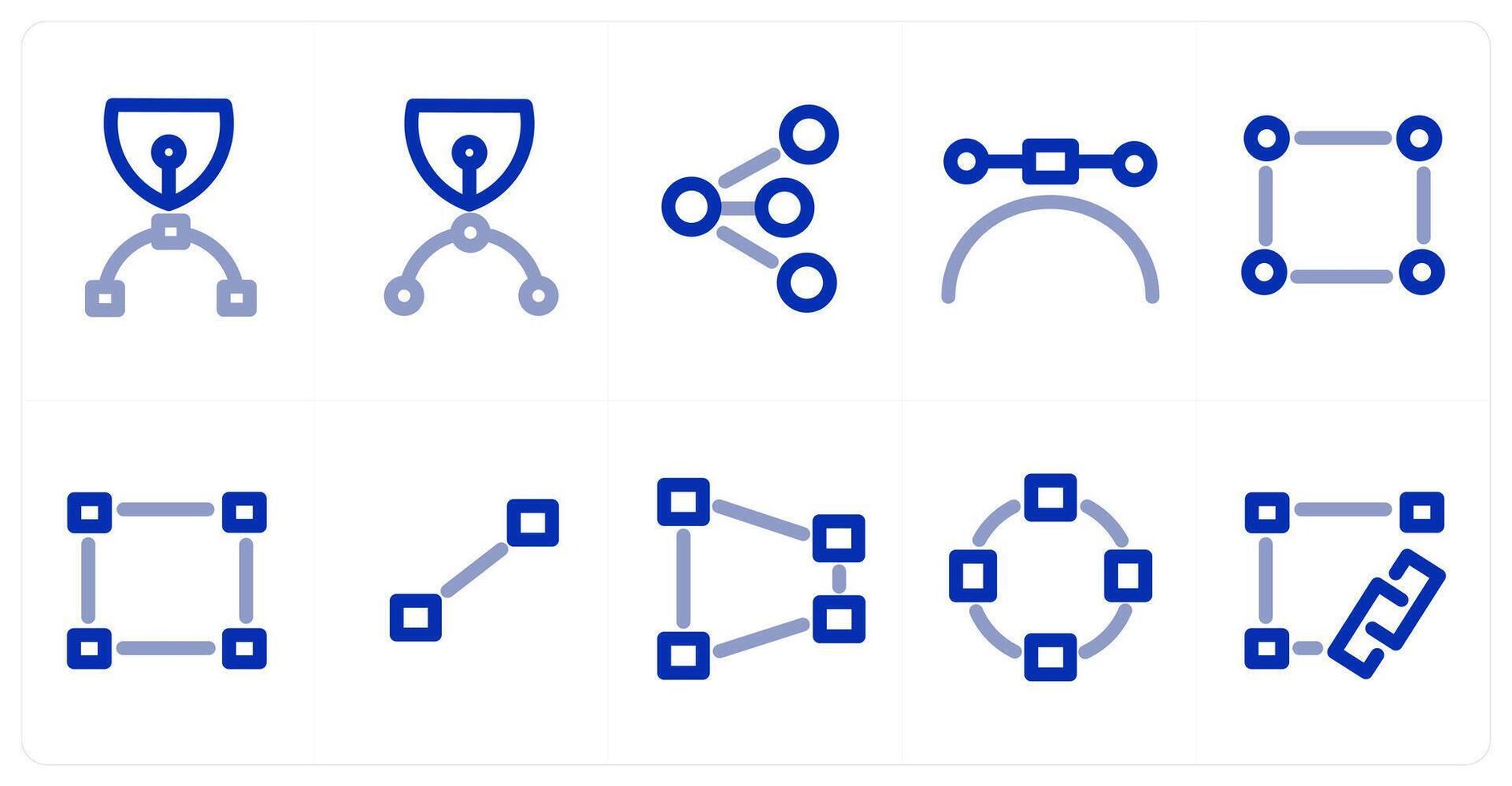 A set of 10 micro icons as bezier tool, curves vector