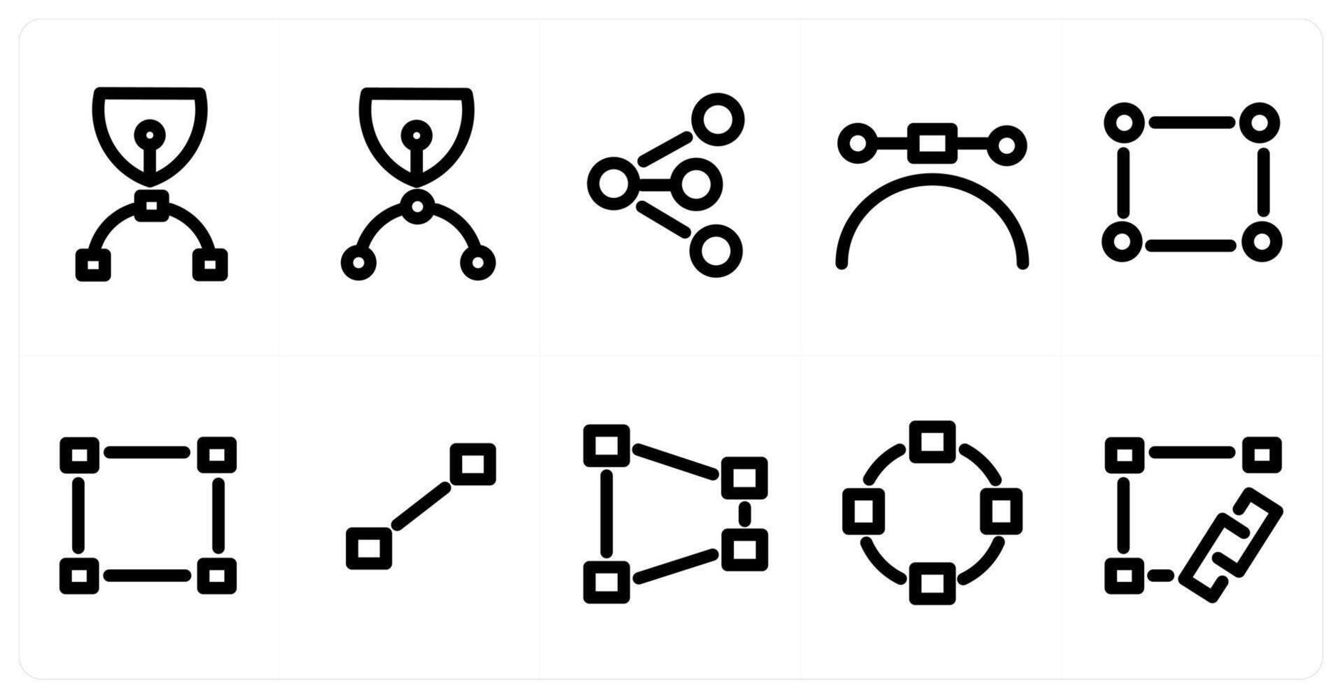 Set of 10 micro icons as bezier, bezeir, curves vector