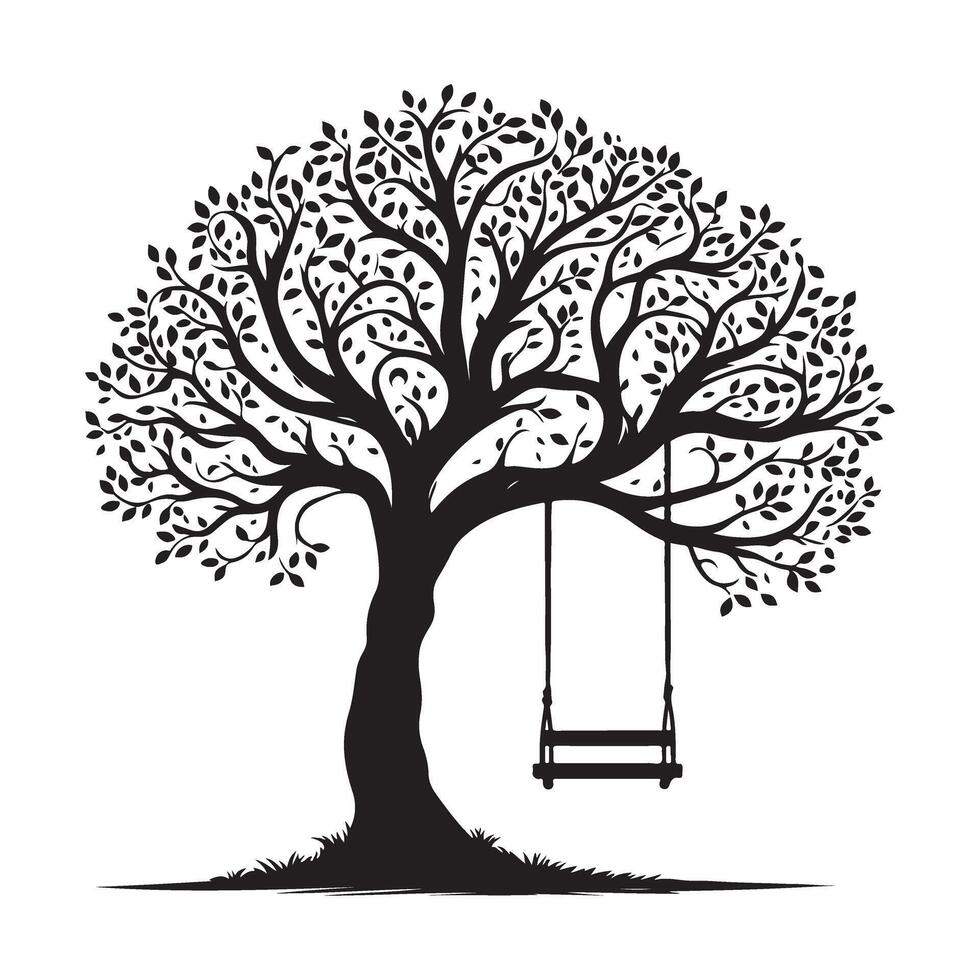 Tree with Swing Silhouette Symbol of Childhood Joy and Nature vector