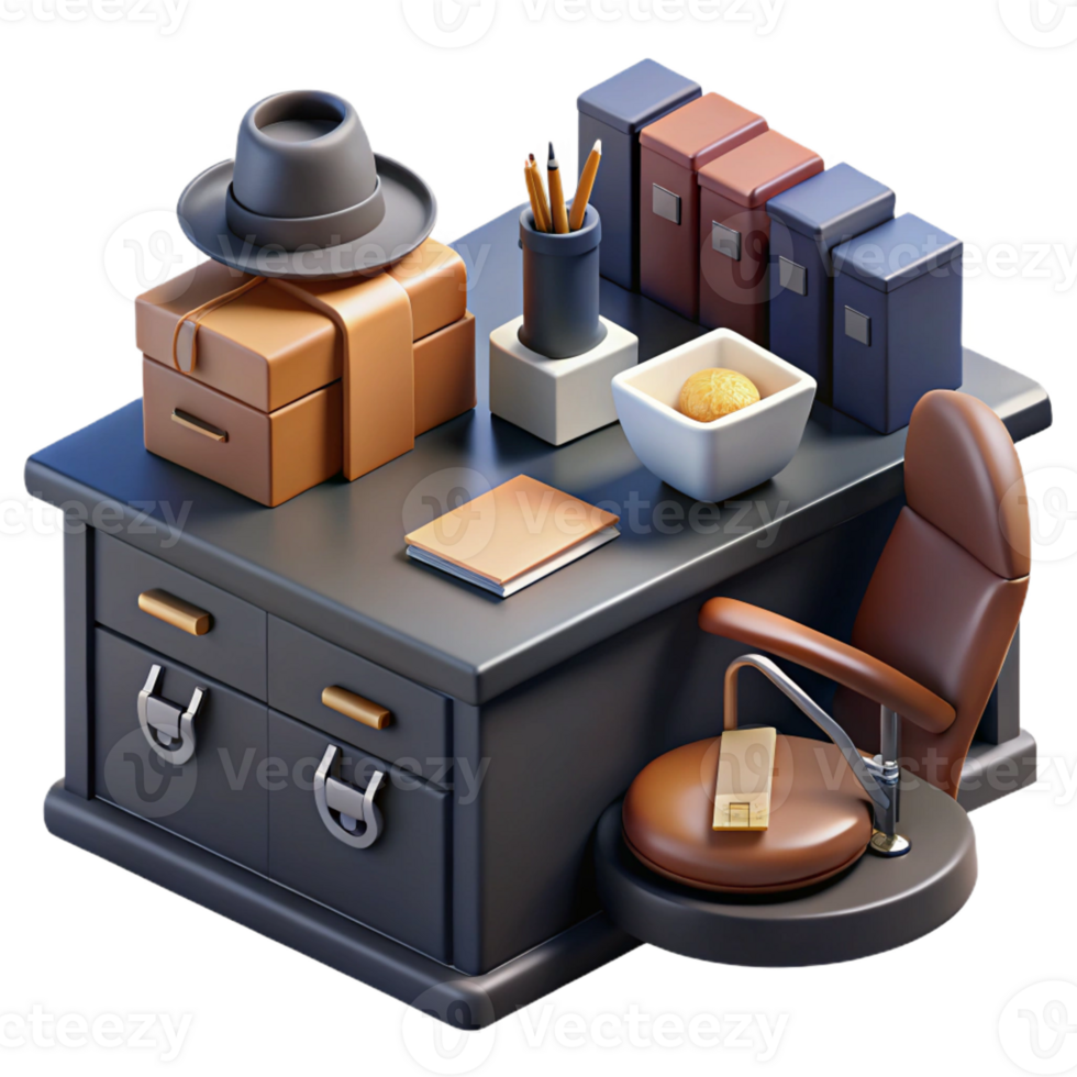 wonderful classic A private investigator's office, cluttered with files and cigarette butts, low-key lighting, realistic noir style genuine png