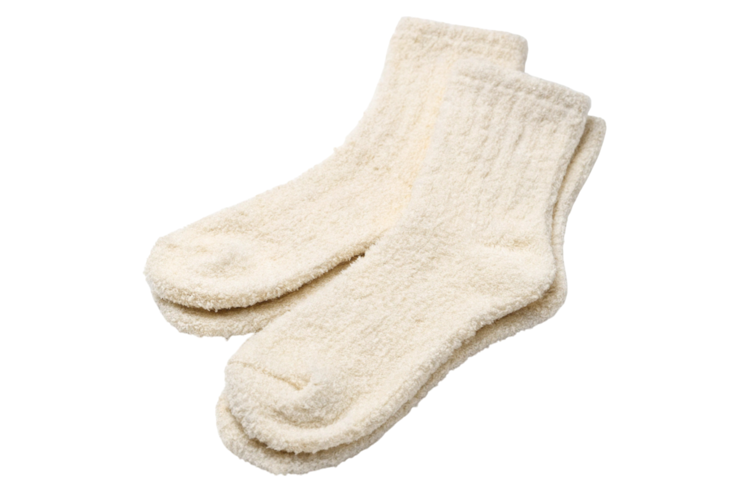 Soft and cozy woolen socks in cream white, perfect for keeping warm during the winter season png