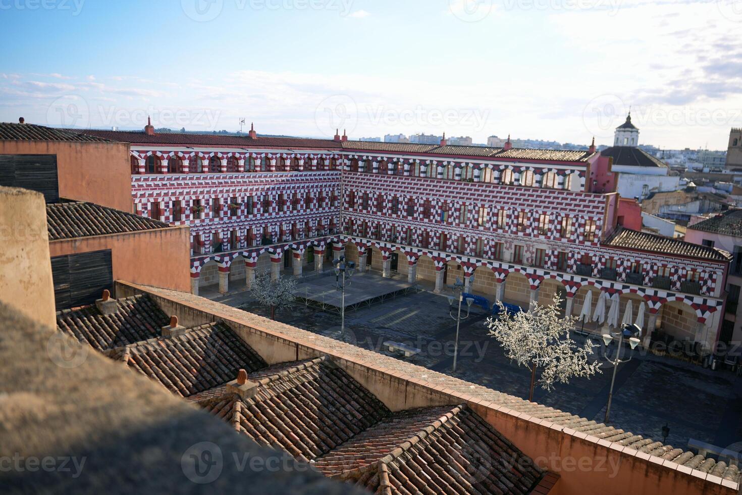 Plaza Alta square in Badajoz with historic arcade and traditional architecture photo