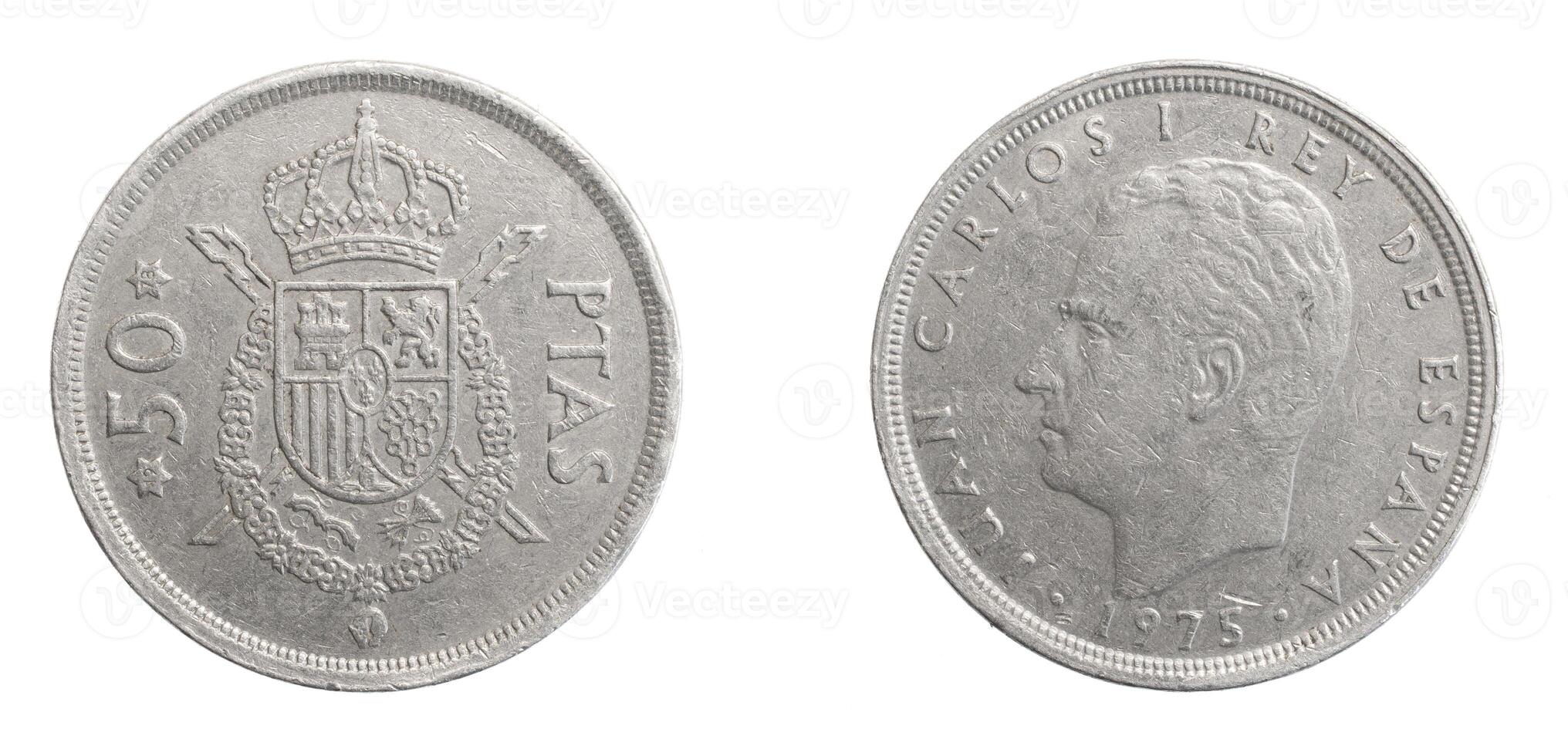 Spain fifty ptas coin on a white isolated background photo