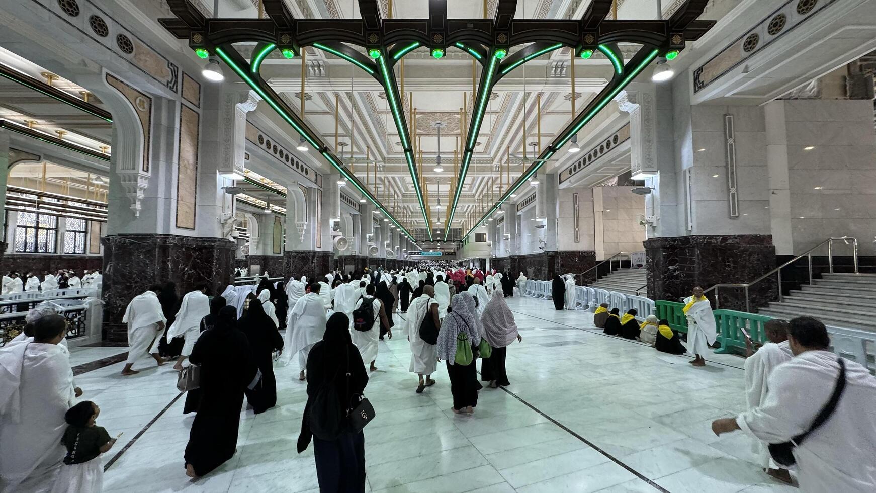 Mecca, Saudi Arabia, May 2 2024. Muslim pilgrims performing Sa'i between Safa and Marwa during Hajj and Umrah in Mecca. A sacred Islamic ritual retracing Hajar's journey, set between two hills near photo