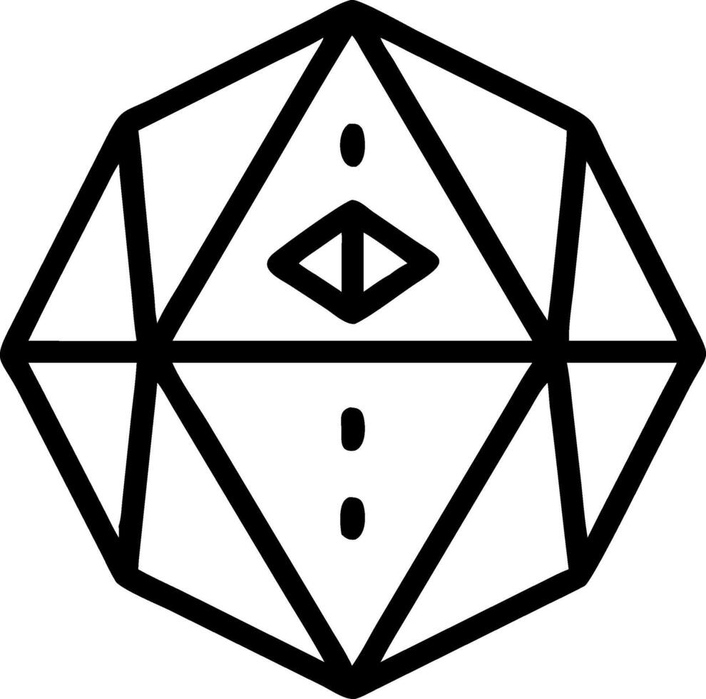 Dark Traditional Tattoo of a D20 Dice with Shaded Angles and Depth vector