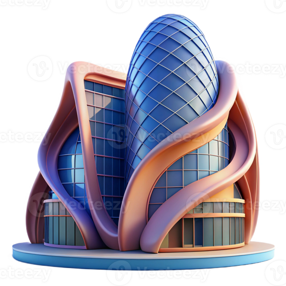 dramatic classic A Parametrically designed building with flowing curves and intricate patterns, vibrant, dynamic lighting, futuristic style premium png
