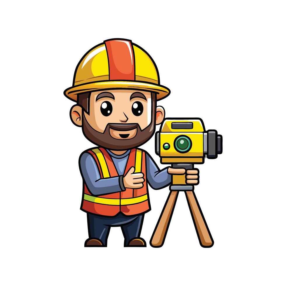 Employee Actively Using Leveling Laser for Tasks vector