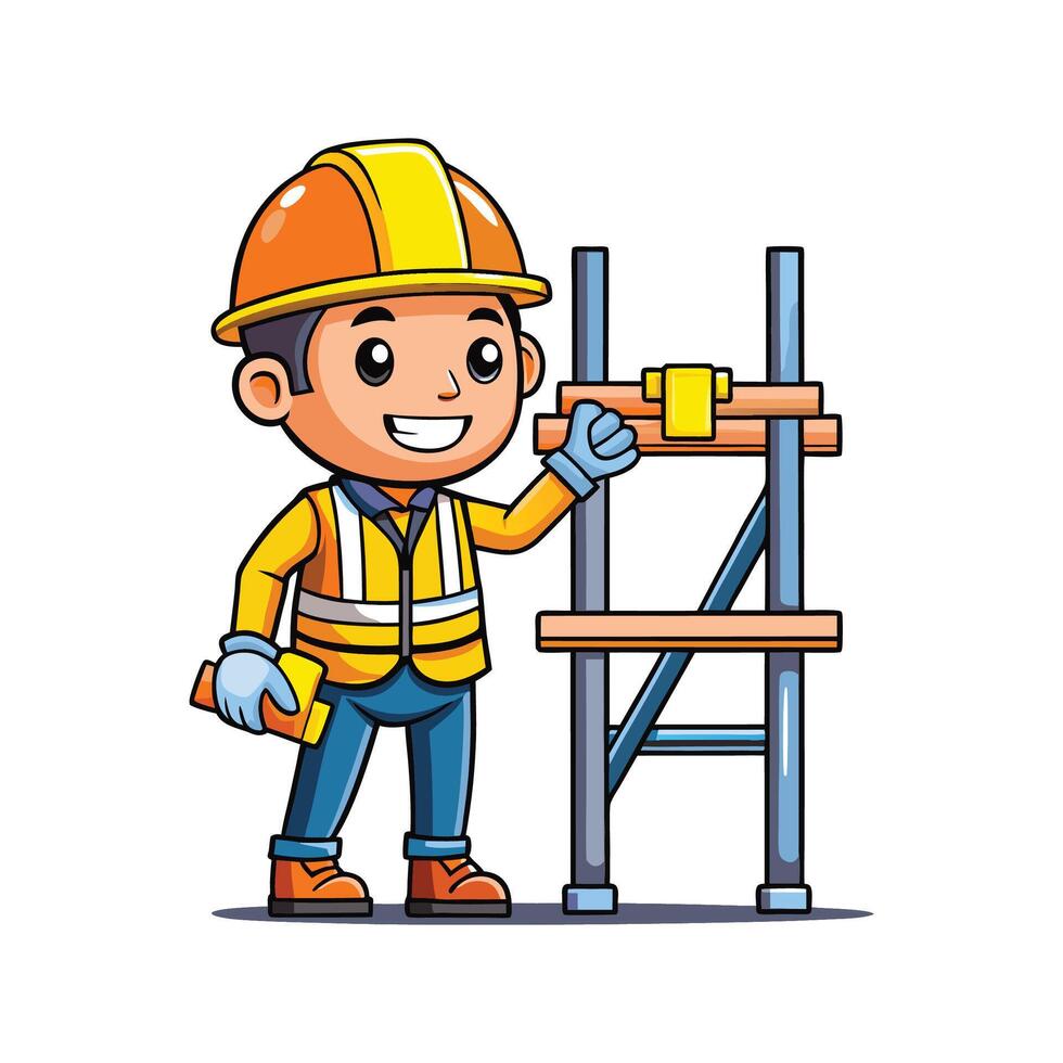 Hardworking Worker Using Scaffold Tool for Projects vector