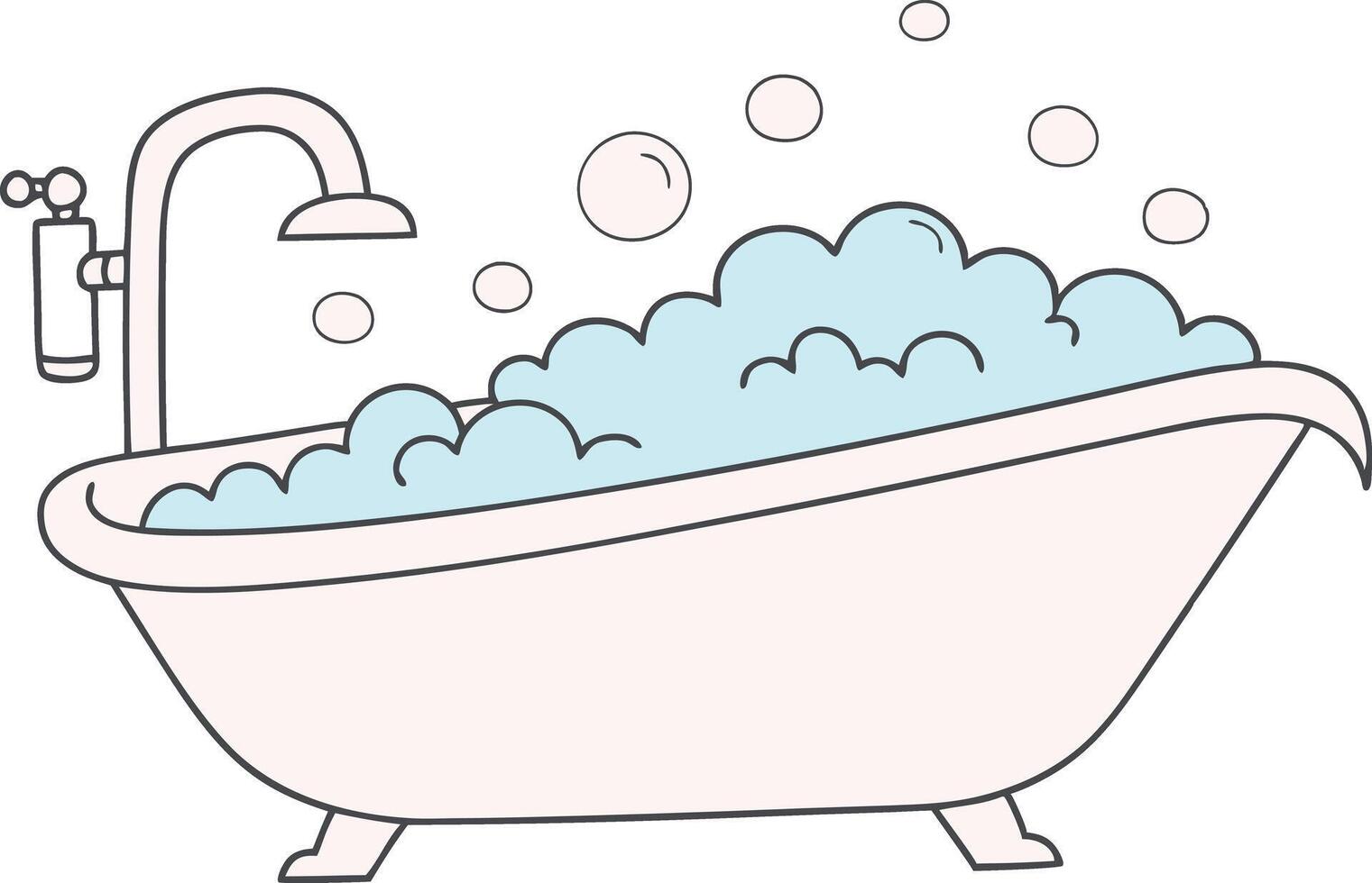 Cartoon style bathtubs brimming with frothy soap bubbles, ideal for childrens designs, cleaning themes, or pampering visuals vector