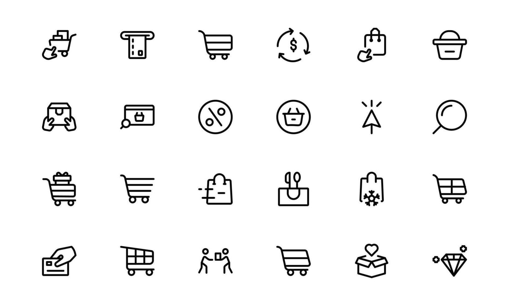 Premium Shopping Icons pack up. Editable and Clean Designs for Retail, Online Shopping, Cart, Payment, and Delivery Services in Flat and Line Styles. vector