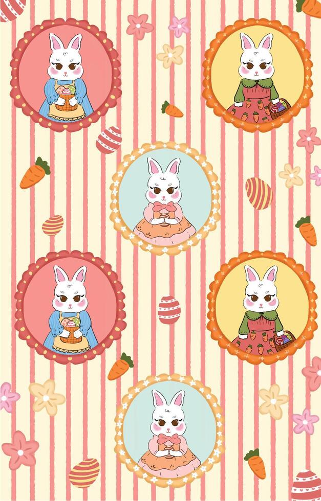 Celebrate Easter with this adorable pastel colored background featuring cute bunnies vector