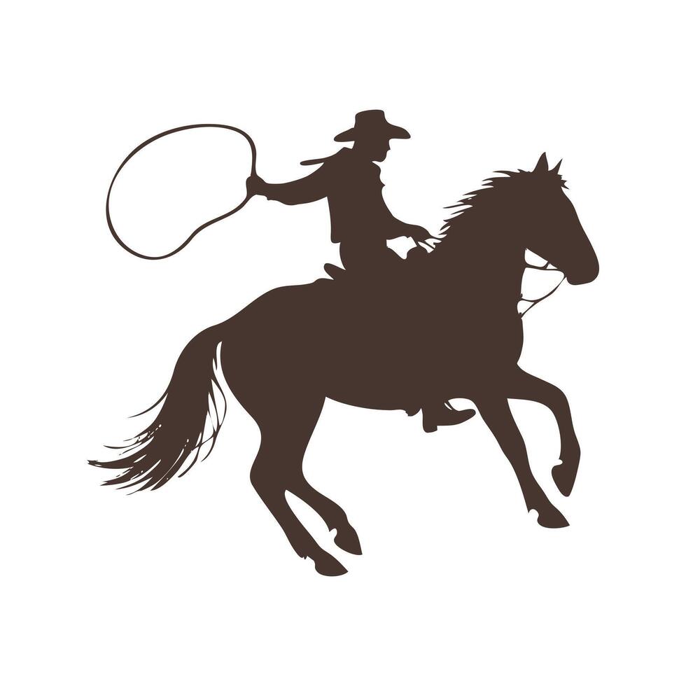 Cowboy Riding Horse, Lassoing, roping a calf on horseback Retro Style Icon silhouette vector