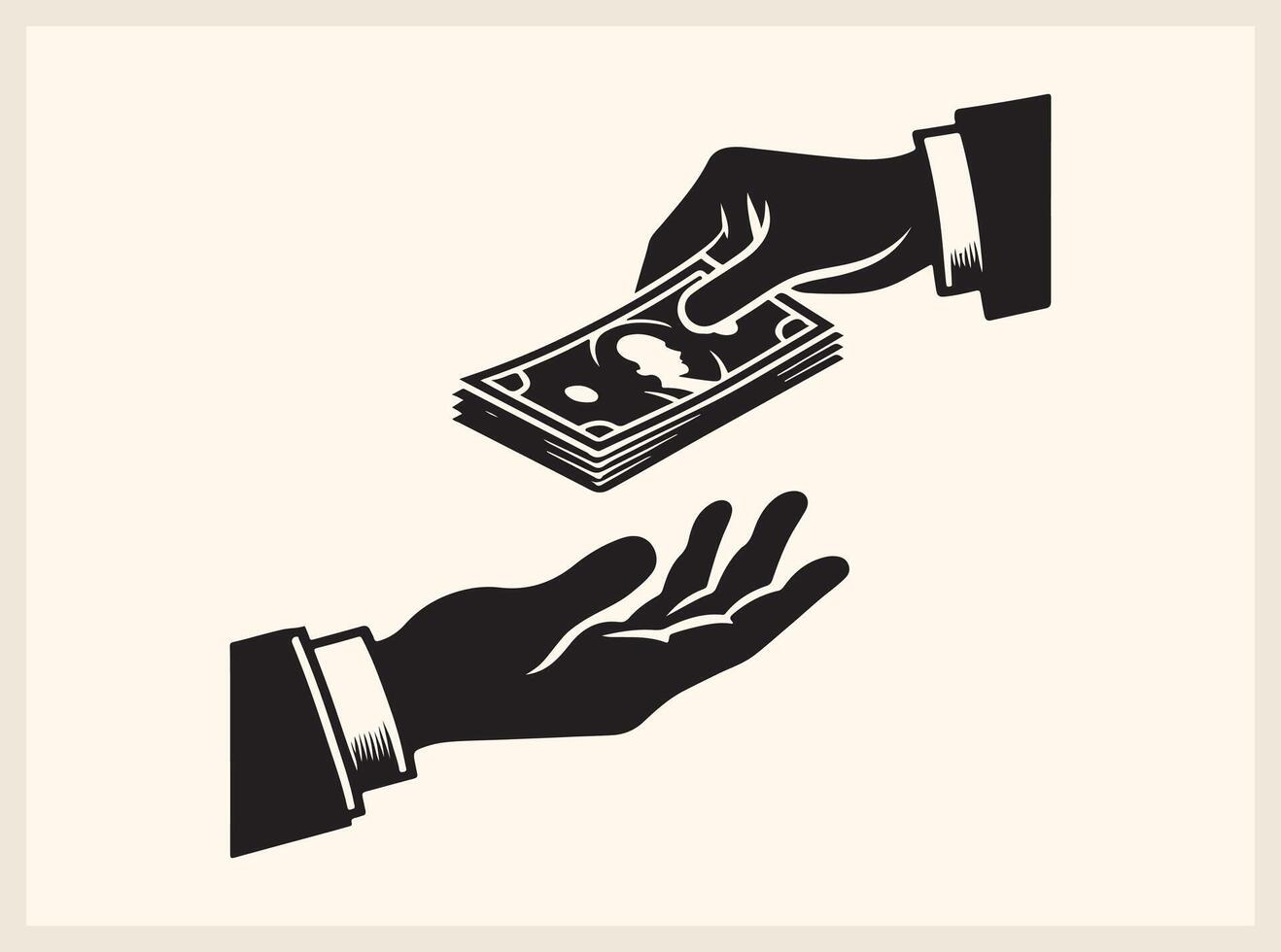 Creative Hands Exchanging Money for Commerce and Trade Symbols vector