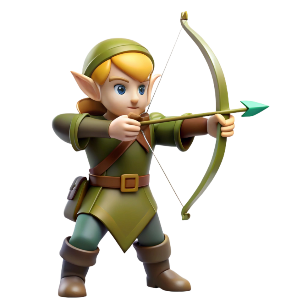 elegant modern A graceful elf archer, aiming a longbow, quiver of arrows, 4K png