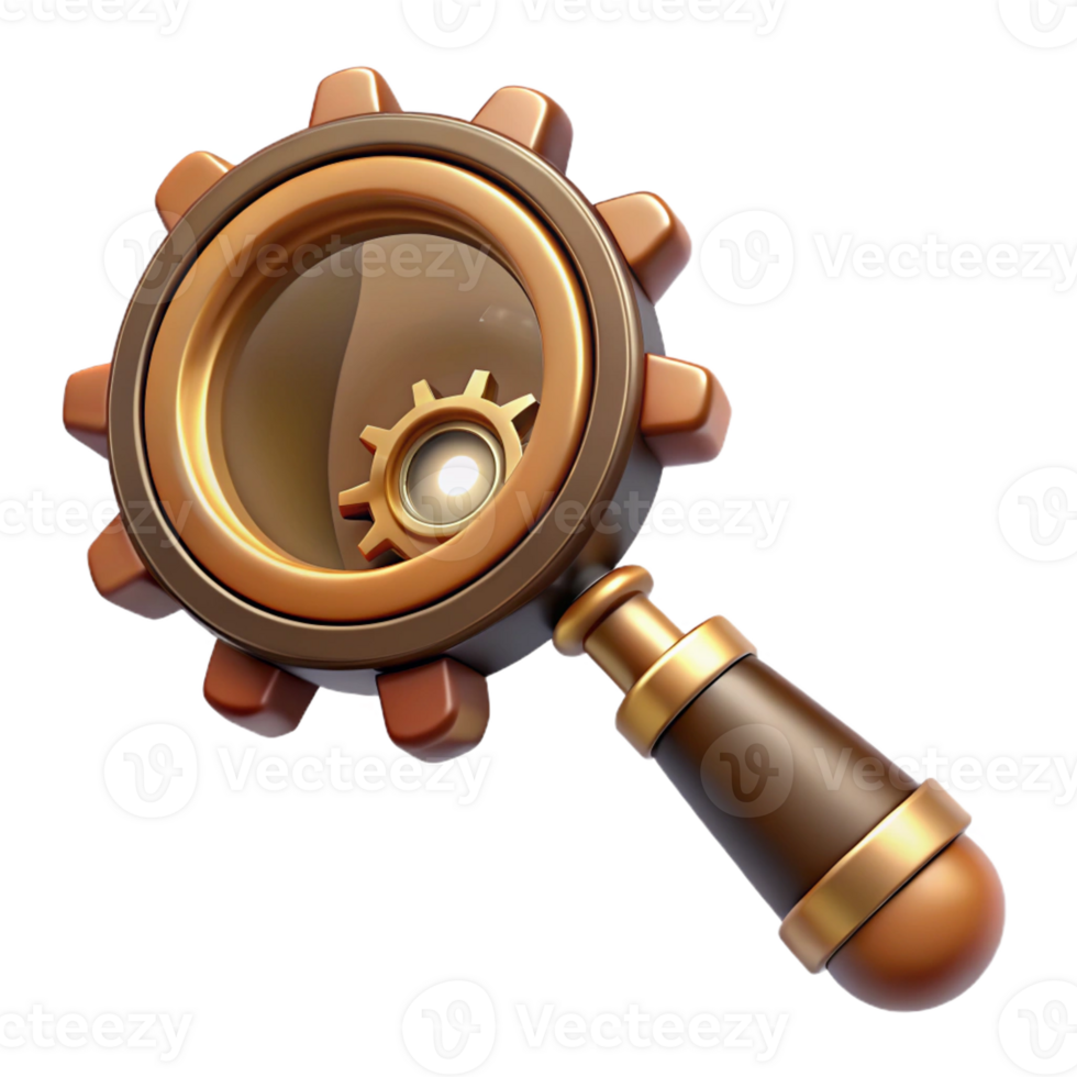 dramatic vintage Steampunk magnifying glass with a gear-decorated handle 4K png