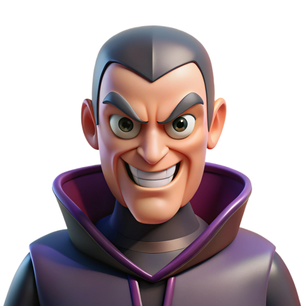 extraordinary minimalist Supervillain, menacing expression, evil grin, professional png