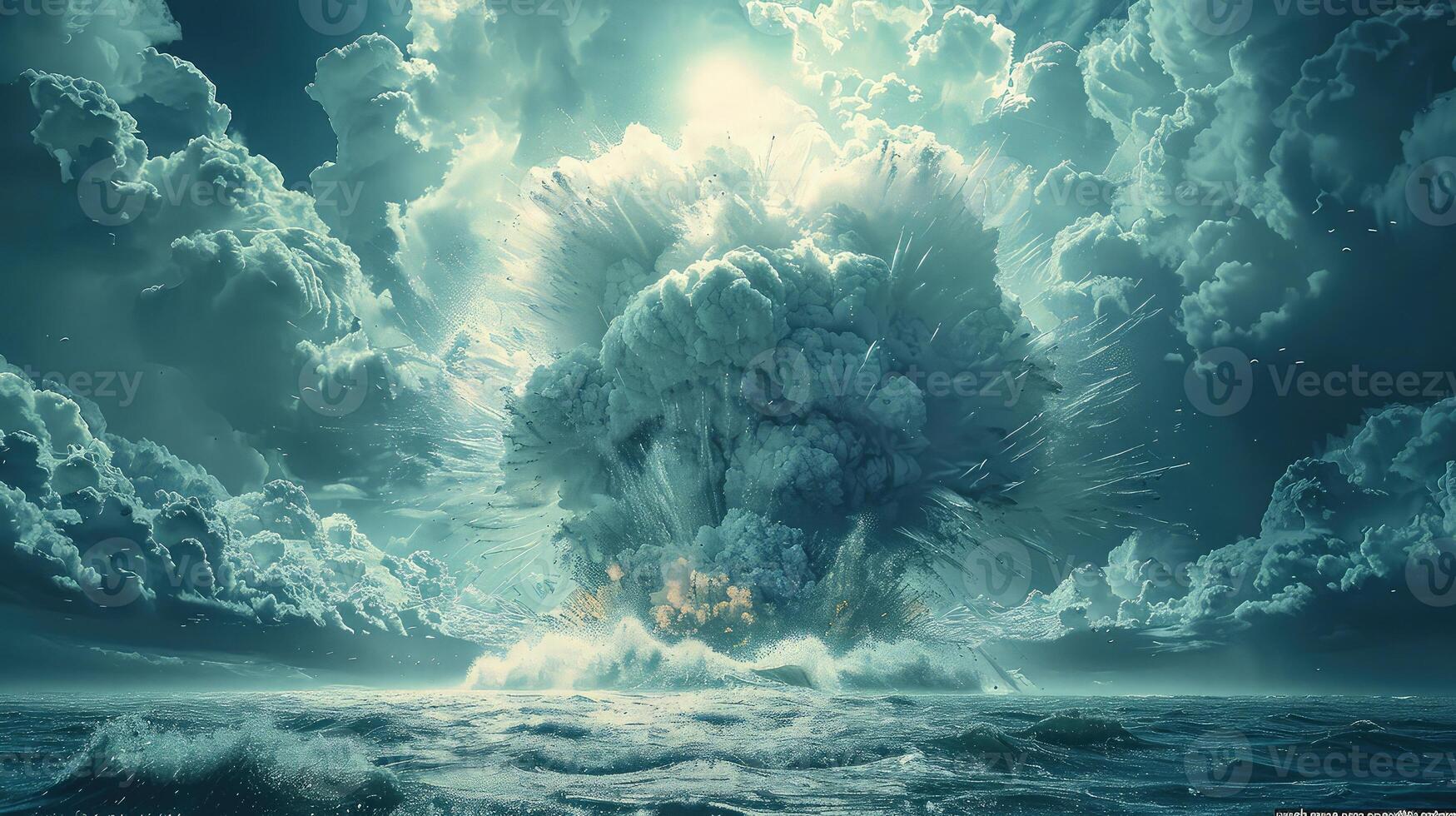 Witness the relentless fury of an atomic blast creating chaos at sea photo