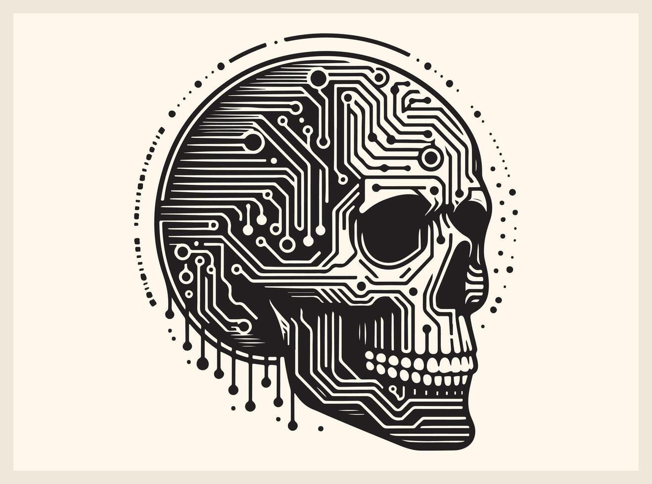 Futuristic Skull with Digital Tech Glitch Overlay vector