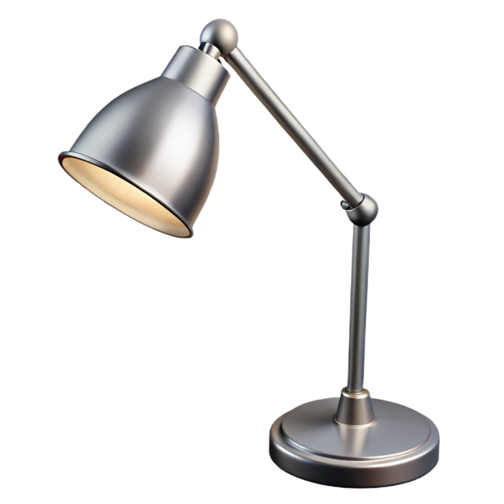 sumptuous exceptional Contemporary floor lamp, brushenickel finish, adjustable arm, white shade, studio lighting, isolateon transparent background,high-resolution product photography png