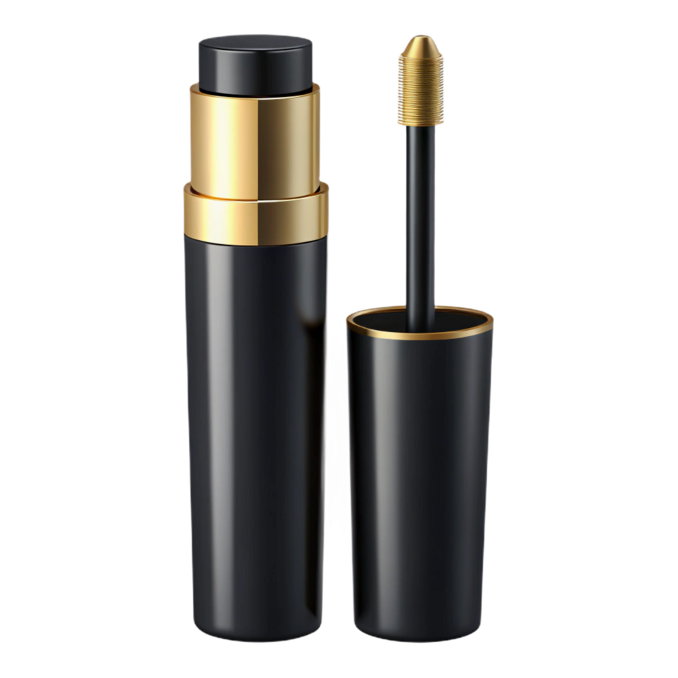 sumptuous unparalleleA sleek black mascara tube with a golaccent, matte finish, closecap, dramatic lighting, front view, isolateon transparent background,high-resolution product photography png