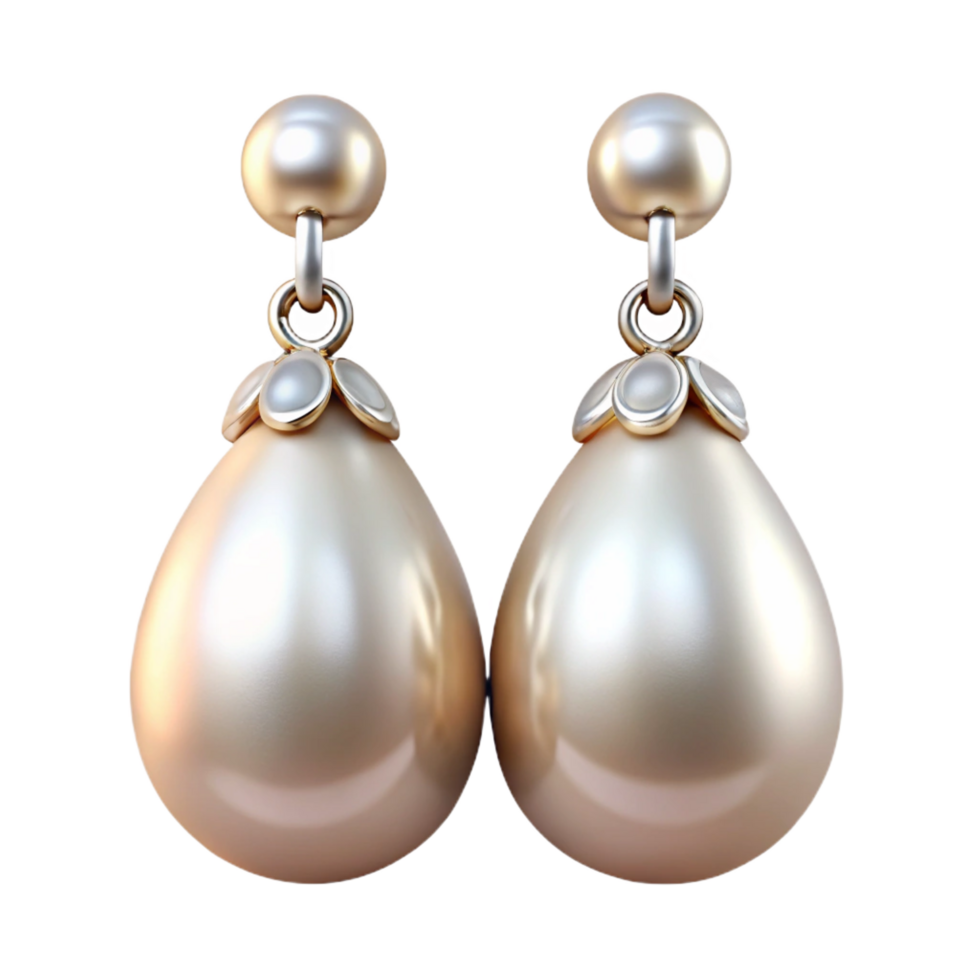 impressive energetic vintage Pair of pearl drop earrings with diamonaccents, glossy finish, studio lighting, front view, isolateon transparent background,high-resolution product photography 4K png