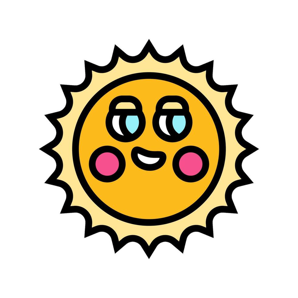 blushing cheeks cute sun character color icon illustration vector