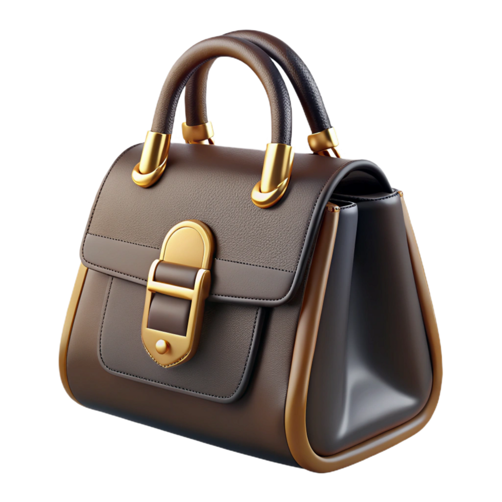 sought-after mid-century Black leather handbag with golhardware, detailestitching, studio lighting, isolateon transparent background,high-resolution product photography elite png
