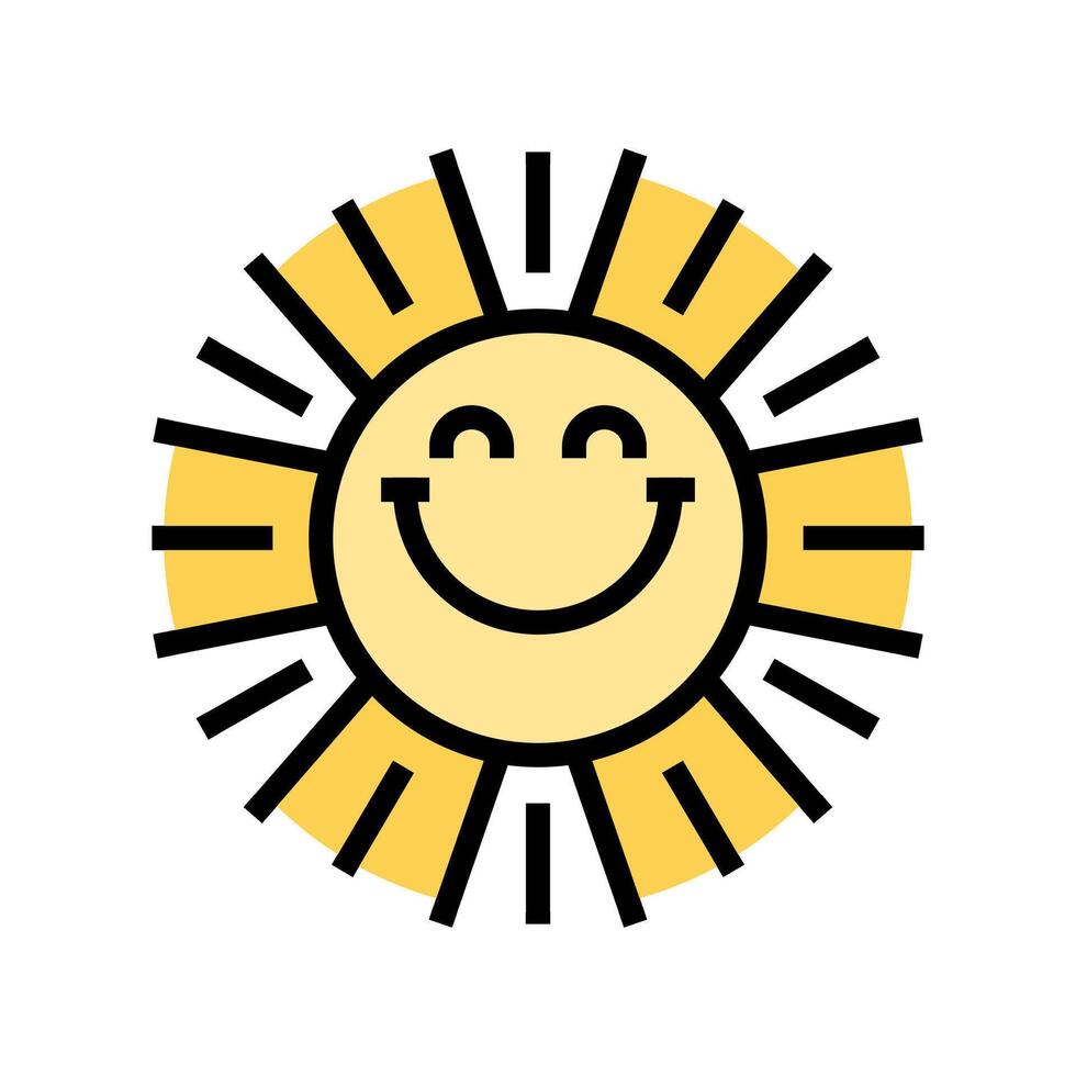 happy rays cute sun character color icon illustration vector