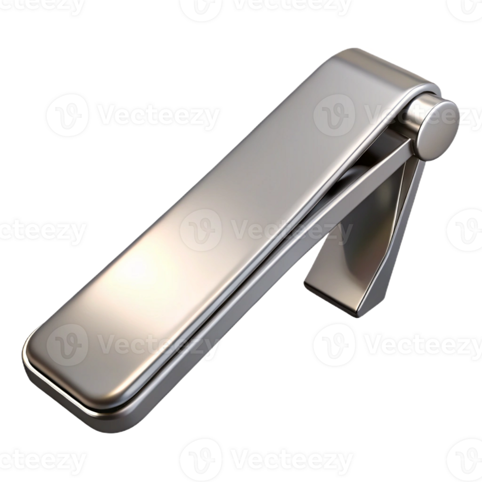 calm radiant A tie clip, silver, engravewith initials, glossy finish, front view, studio lighting, isolateon transparent background,high-resolution product photography elite png