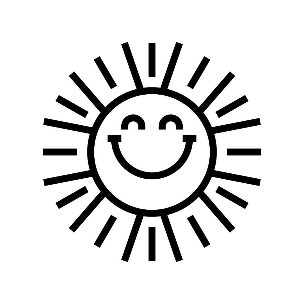 happy rays cute sun character line icon illustration vector