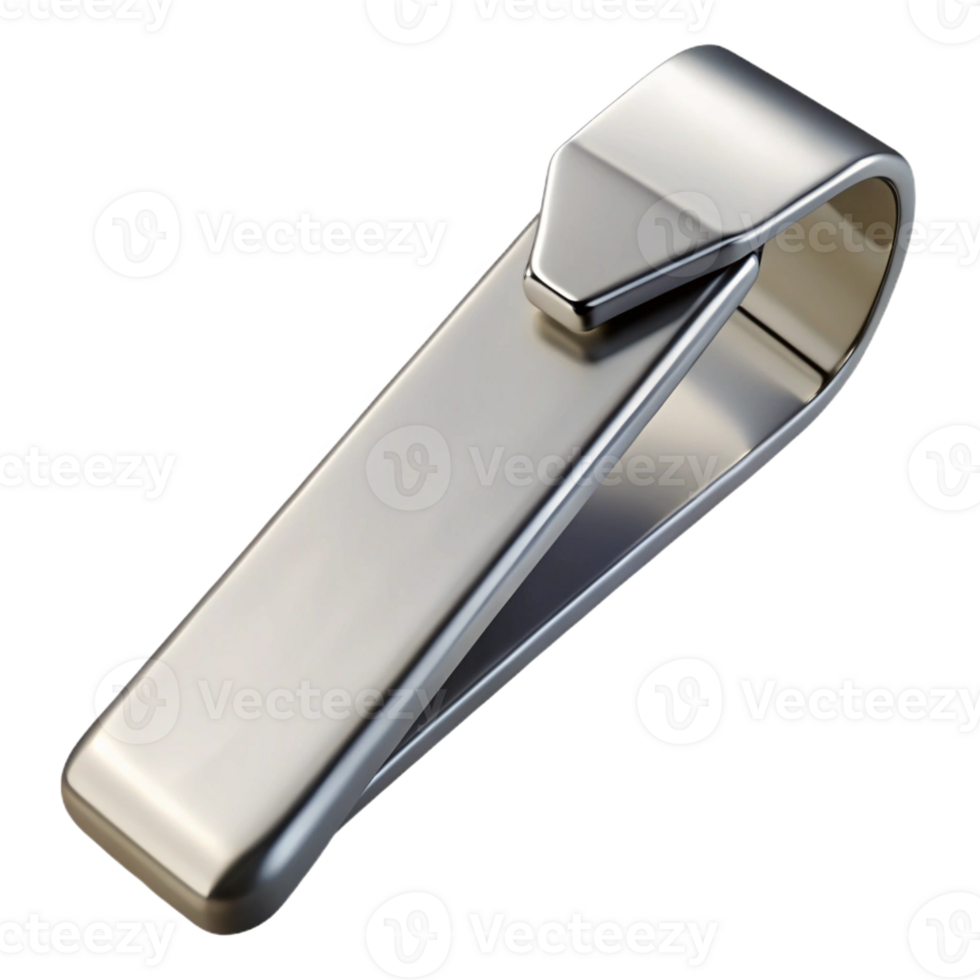 fascinating distinguisheA tie clip, silver, engravewith initials, glossy finish, front view, studio lighting, isolateon transparent background,high-resolution product photography png
