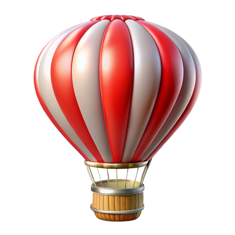 majestic art deco Reansilver hot air balloon with wicker basket, inflated, front view, soft lighting, isolateon transparent background,high-resolution product photography gallery standard png