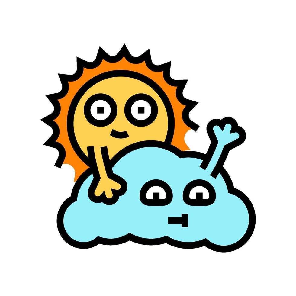 cloud cute sun character color icon illustration vector