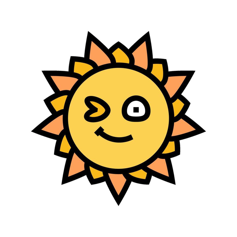 winking cute sun character color icon illustration vector