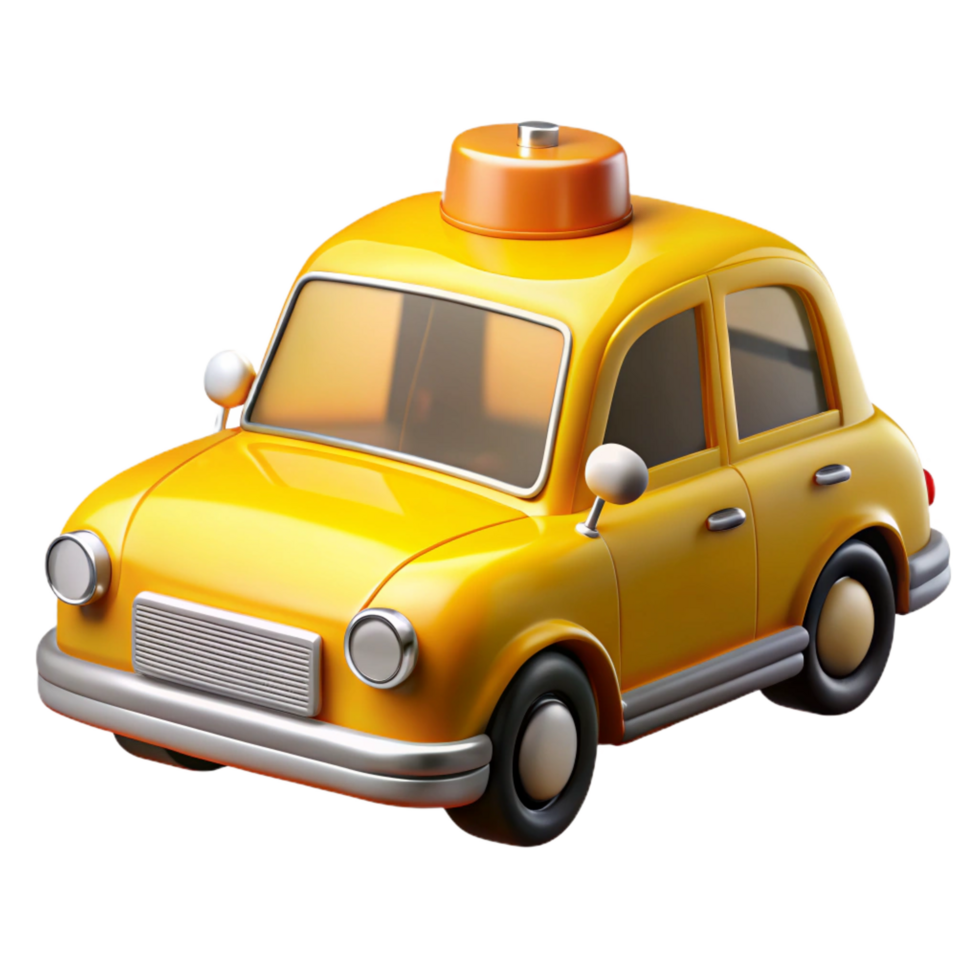 alluring standout Bright yellow taxi cab, detailesignage aninterior, front soft lighting, isolateon transparent background,high-resolution product photography png
