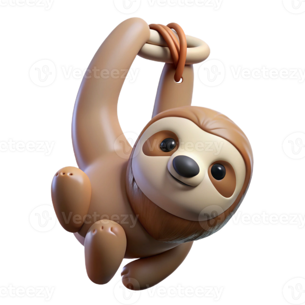 splendid organic Sloth, three-toed, hanging upside down, with Transparent Background high quality png