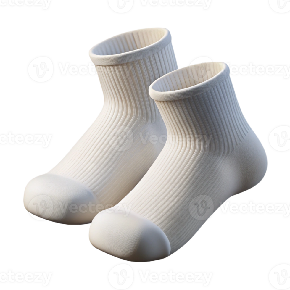 energetic striking A pair of ankle socks, white, ribbetexture, folded, top-down view, studio lighting, isolateon transparent background,high-resolution product photography original png