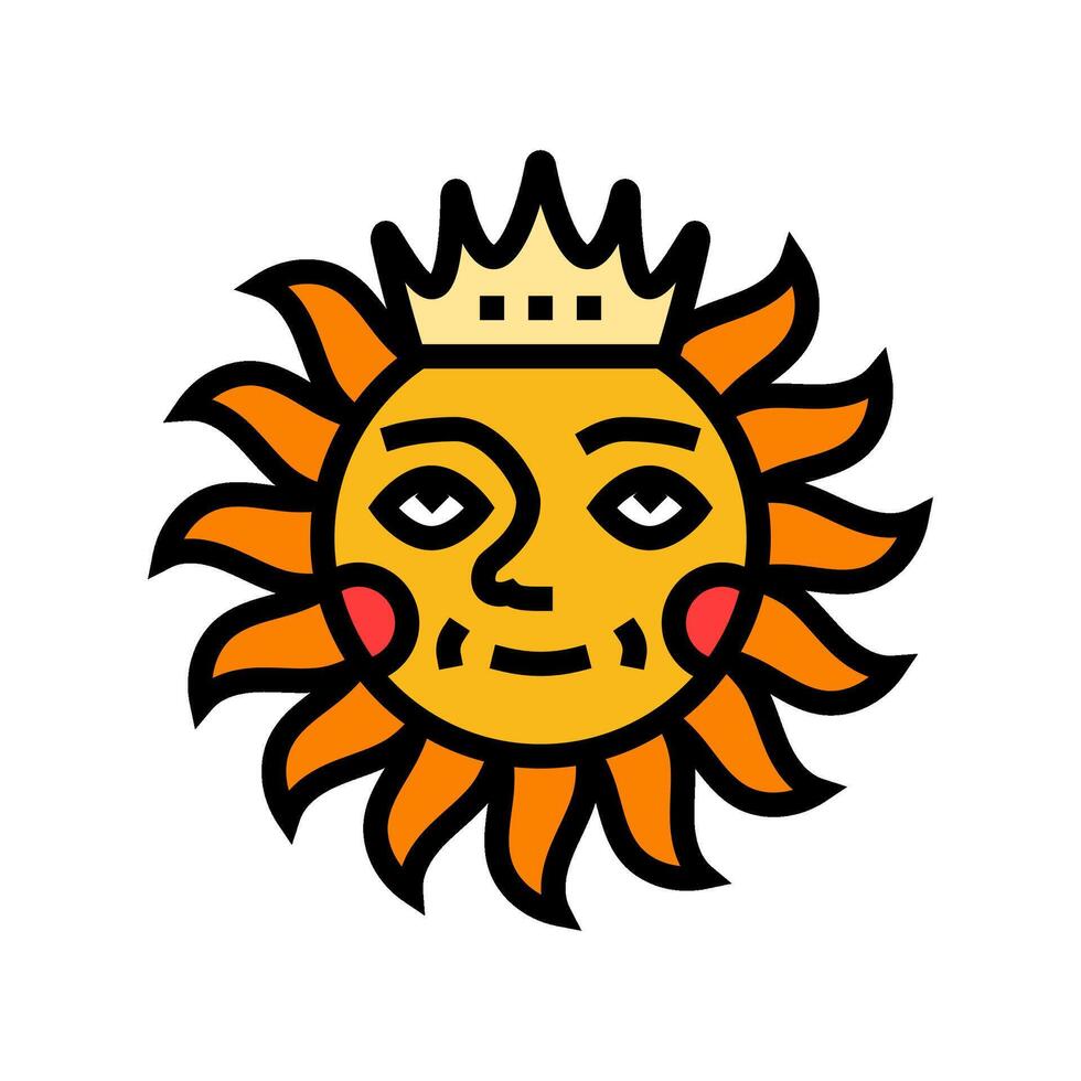 crown cute sun character color icon illustration vector