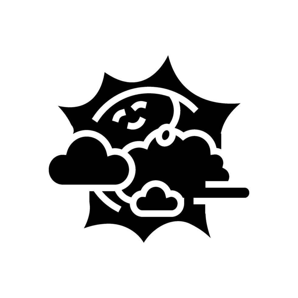 peeking through clouds sun character glyph icon illustration vector