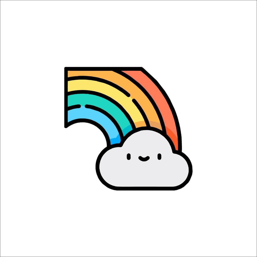 A cartoon cloud with a rainbow behind it vector