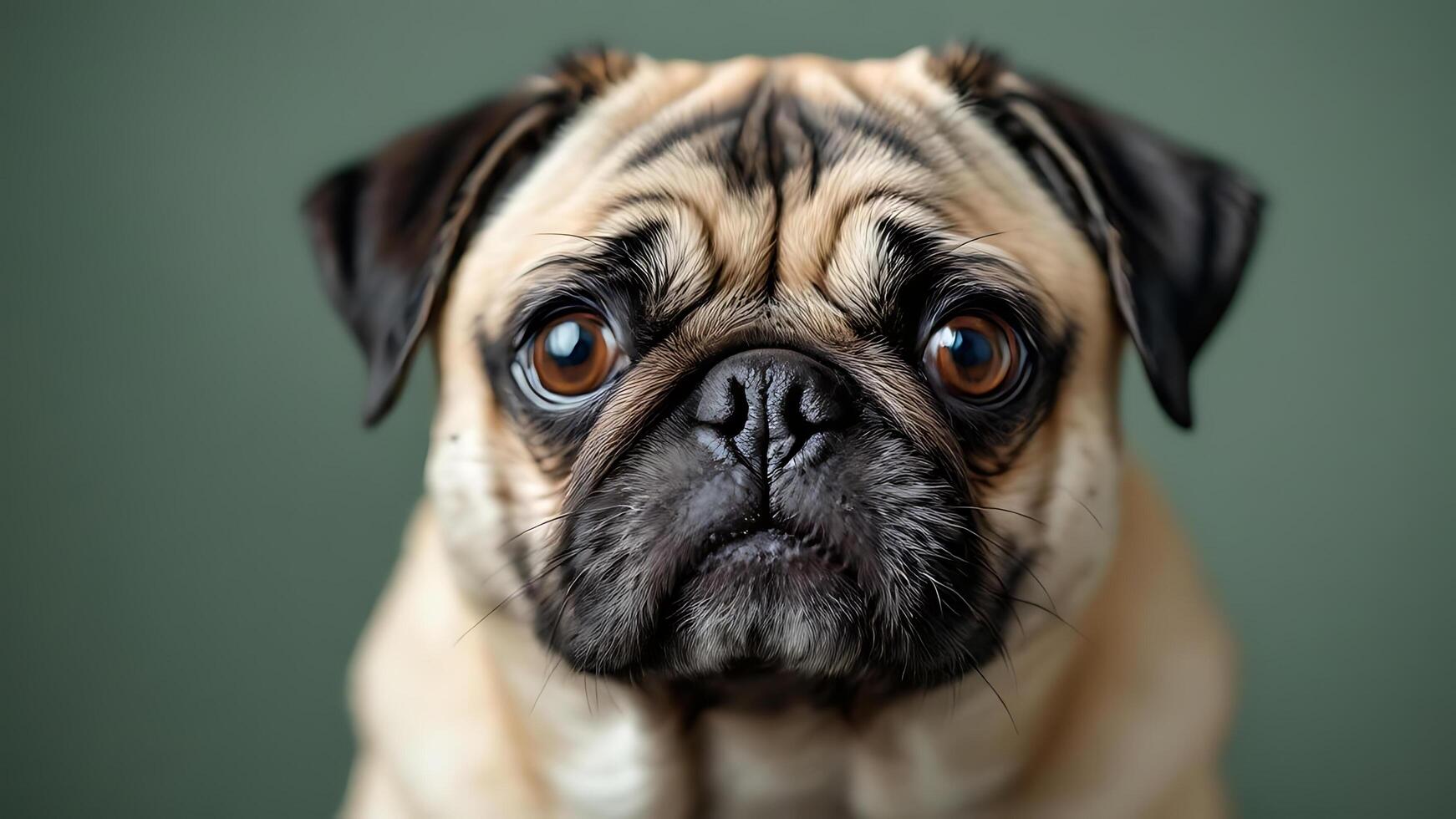 Close-Up Portrait of a Pug Dog with Wrinkled Face and Expressive Eyes photo