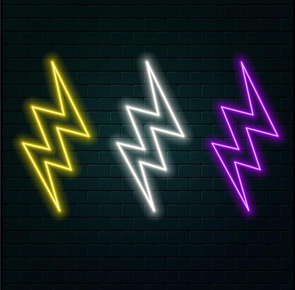 Lightning bolt neon sign. Neon lightning, thunder and electricity vector