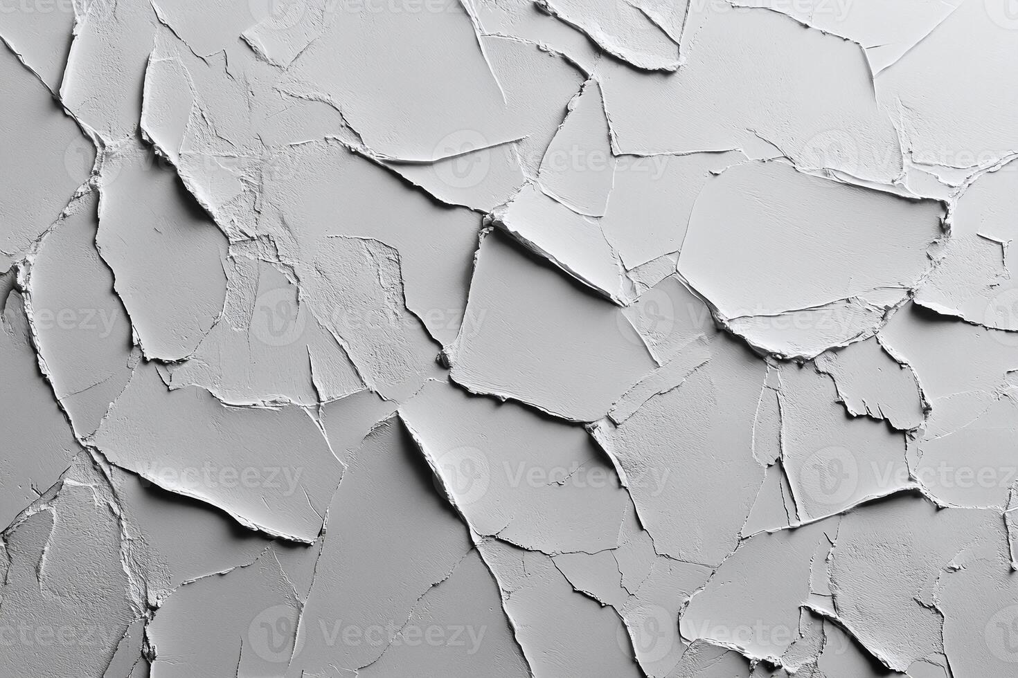 Textured White Cracked Wall Surface with Broken Plaster and Abstract Geometric Patterns for Background photo